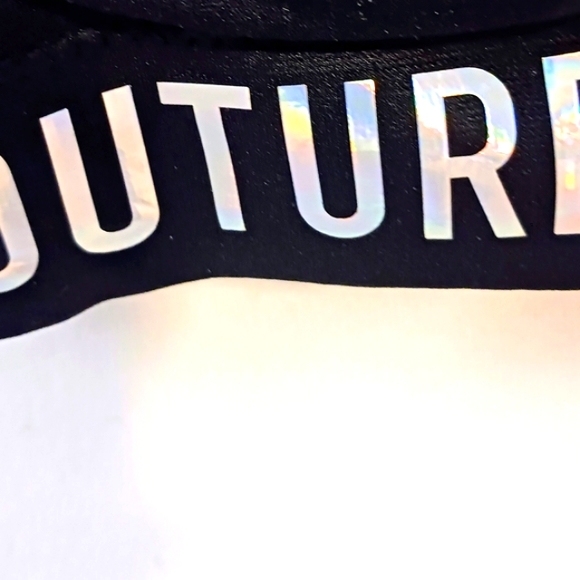 JUICY COUTURE Sports Bra IRRIDESCENT Silver Glow Letters V-Back Straps BLACK M - Picture 4 of 17